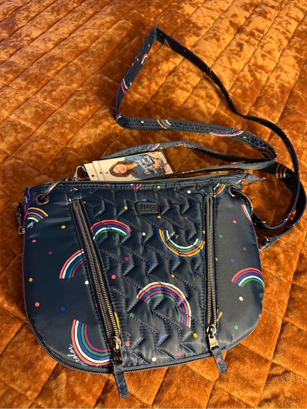 LUG Navy Quilted Rainbow-Print Crossbody Bag